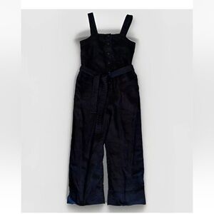 Everlane Jumpsuit Sz 0 Black Linen Tie Waist Crop Length Resort Cruise Vacation